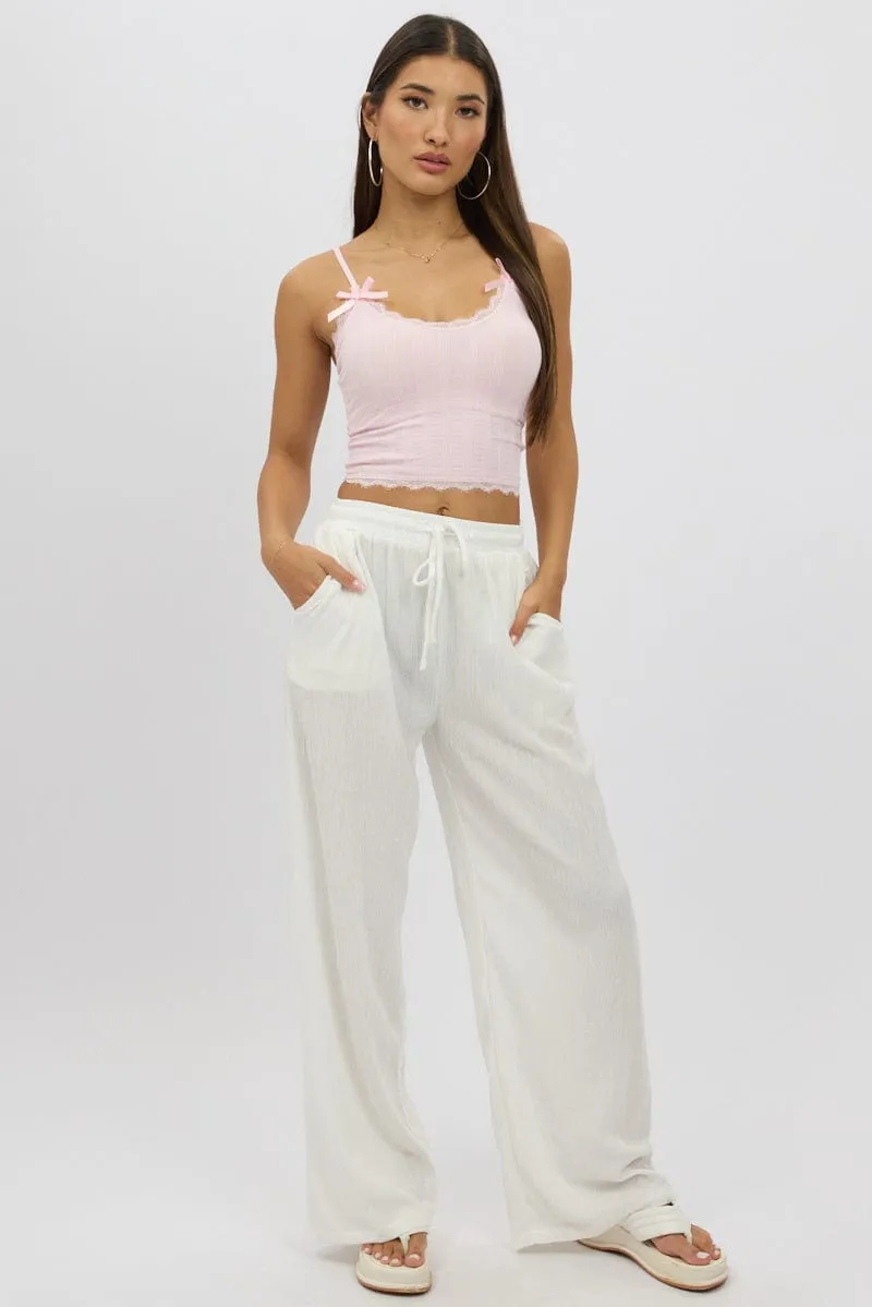 Pink Cami Top Ribbon Lace Neck