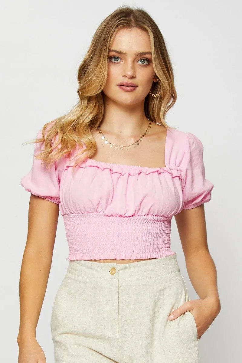 Pink Crop Blouse Short Sleeve