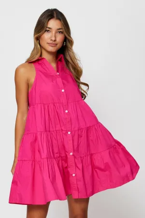 Pink Shirt Dress Sleeveless V Neck