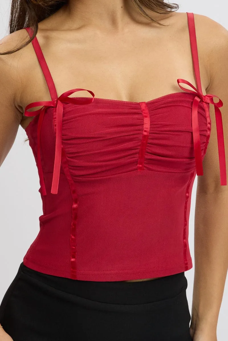 Red Mesh Singlet Top
