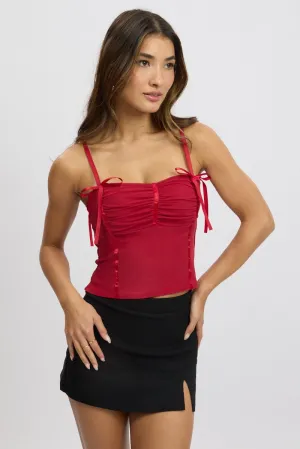 Red Mesh Singlet Top