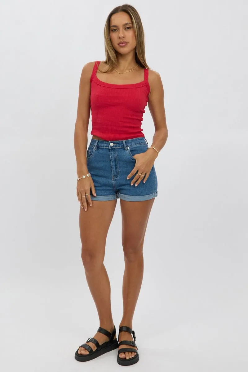 Red Singlet Scoop Neck Rib