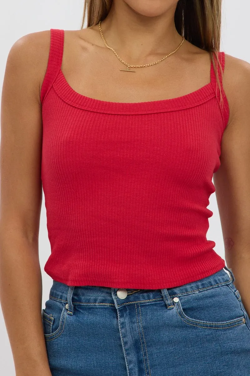 Red Singlet Scoop Neck Rib