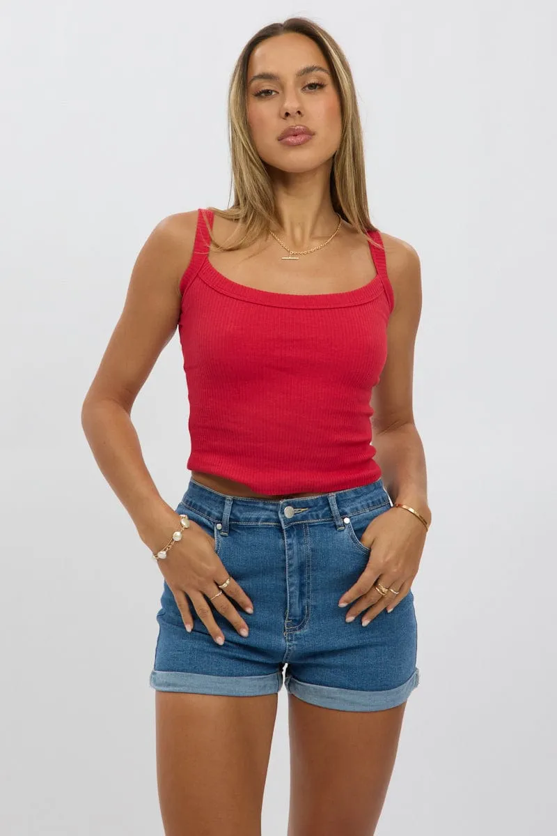 Red Singlet Scoop Neck Rib