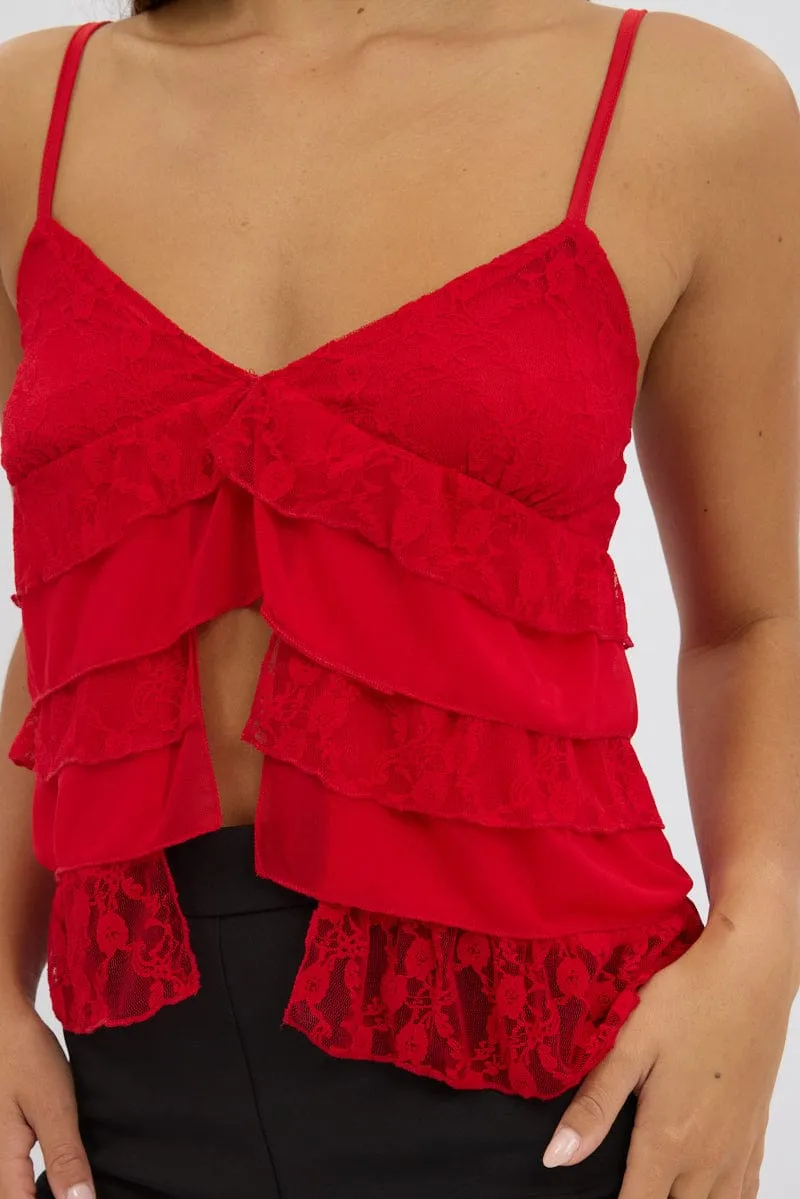 Red Singlet Top Lace