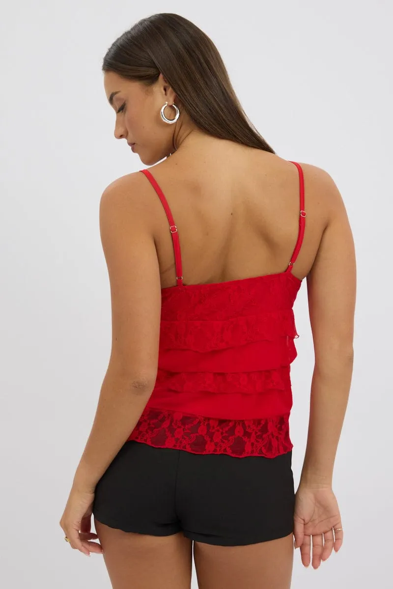 Red Singlet Top Lace
