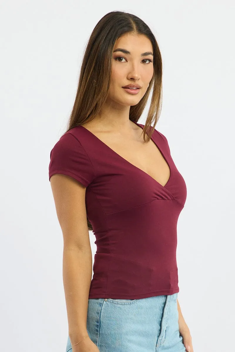 Red Supersoft Top Short Sleeve Cross Over