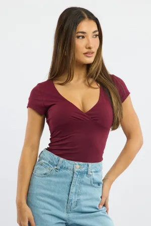 Red Supersoft Top Short Sleeve Cross Over