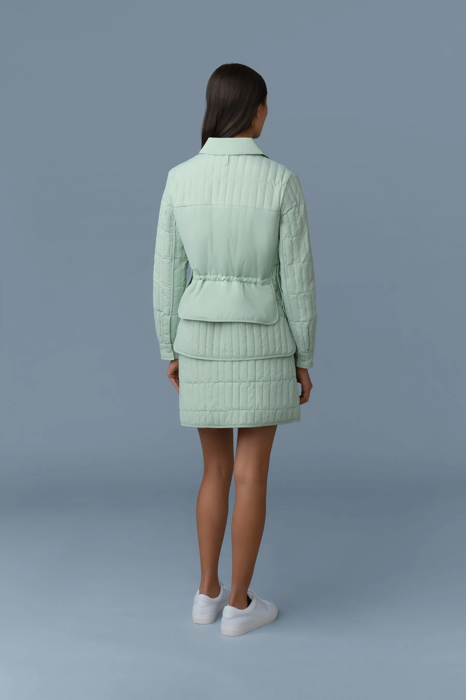 SIAN Vertical Quilted Jacket with Spread Collar Jade