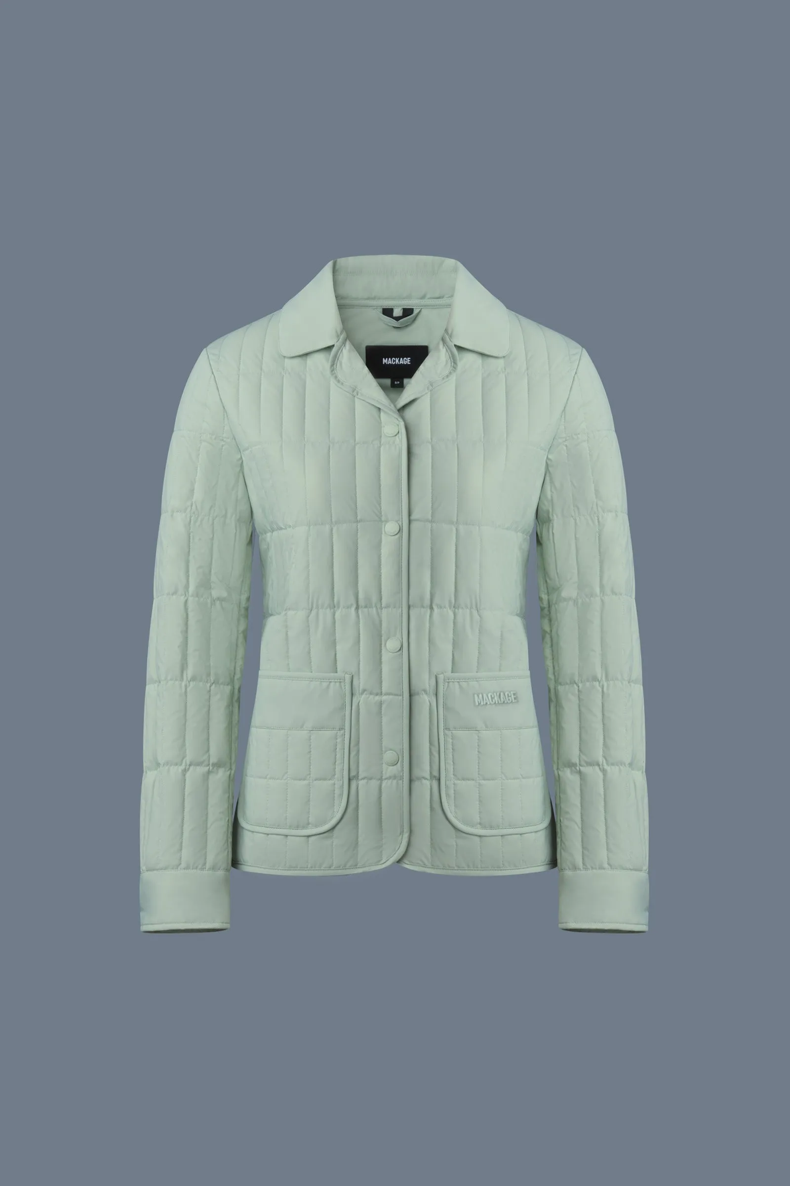 SIAN Vertical Quilted Jacket with Spread Collar Jade