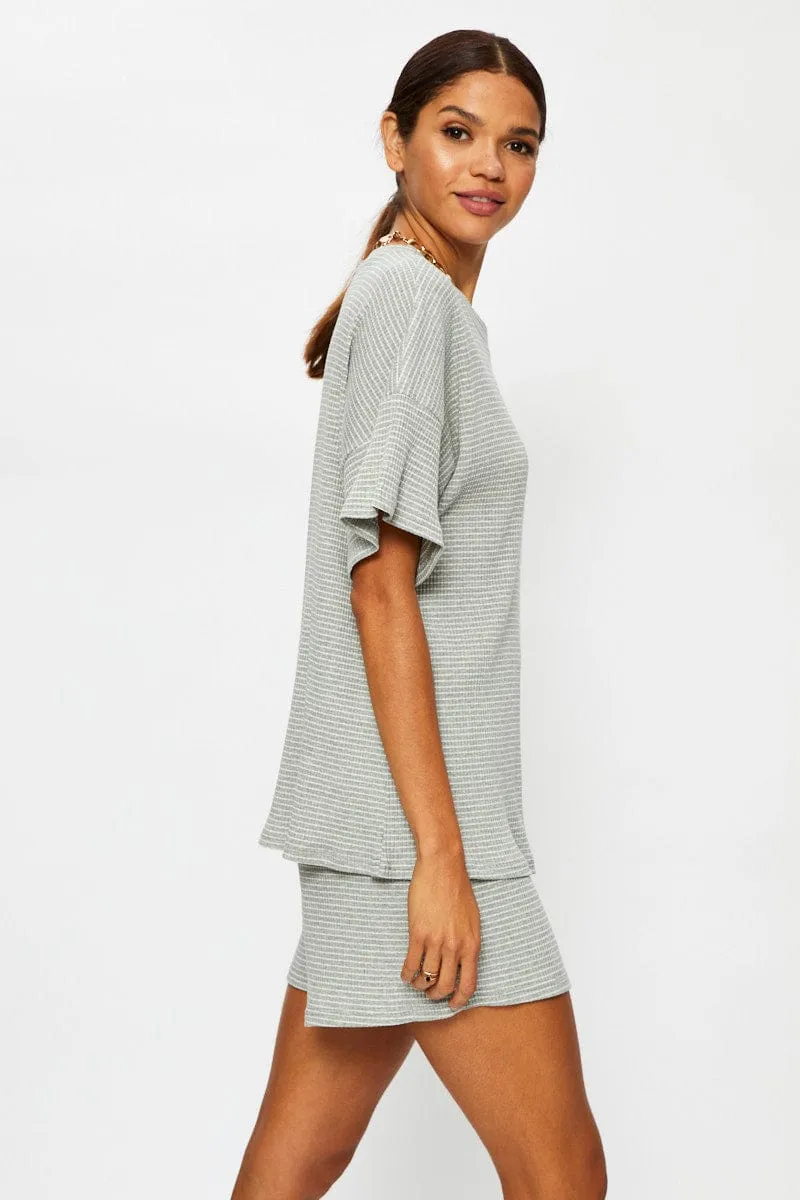Stripe T Shirt And Short Lounge Set