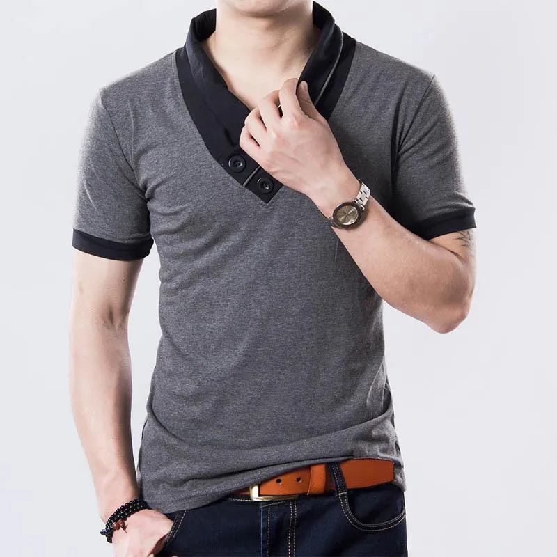West Louis™ Short Sleeve V Neck Button Tee