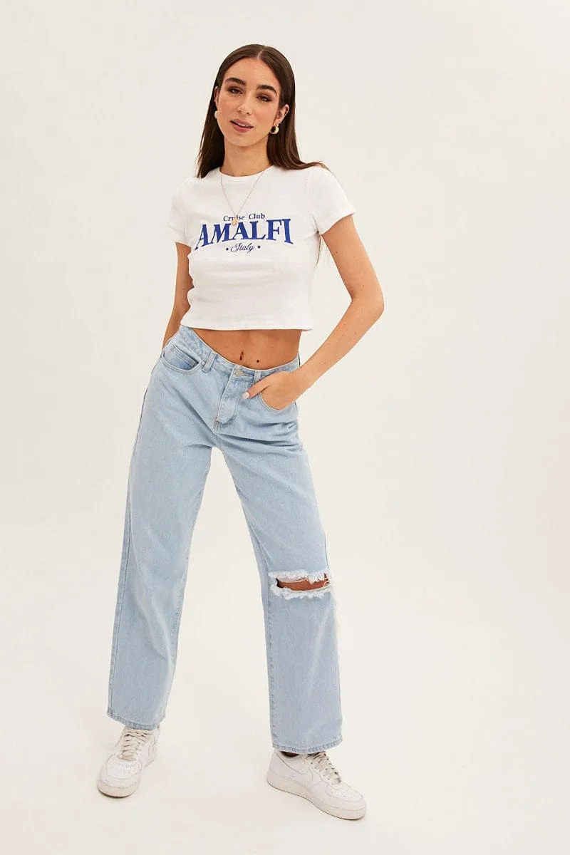 White Baby Tee Amalfi Embroidered Crew Short Sleeve