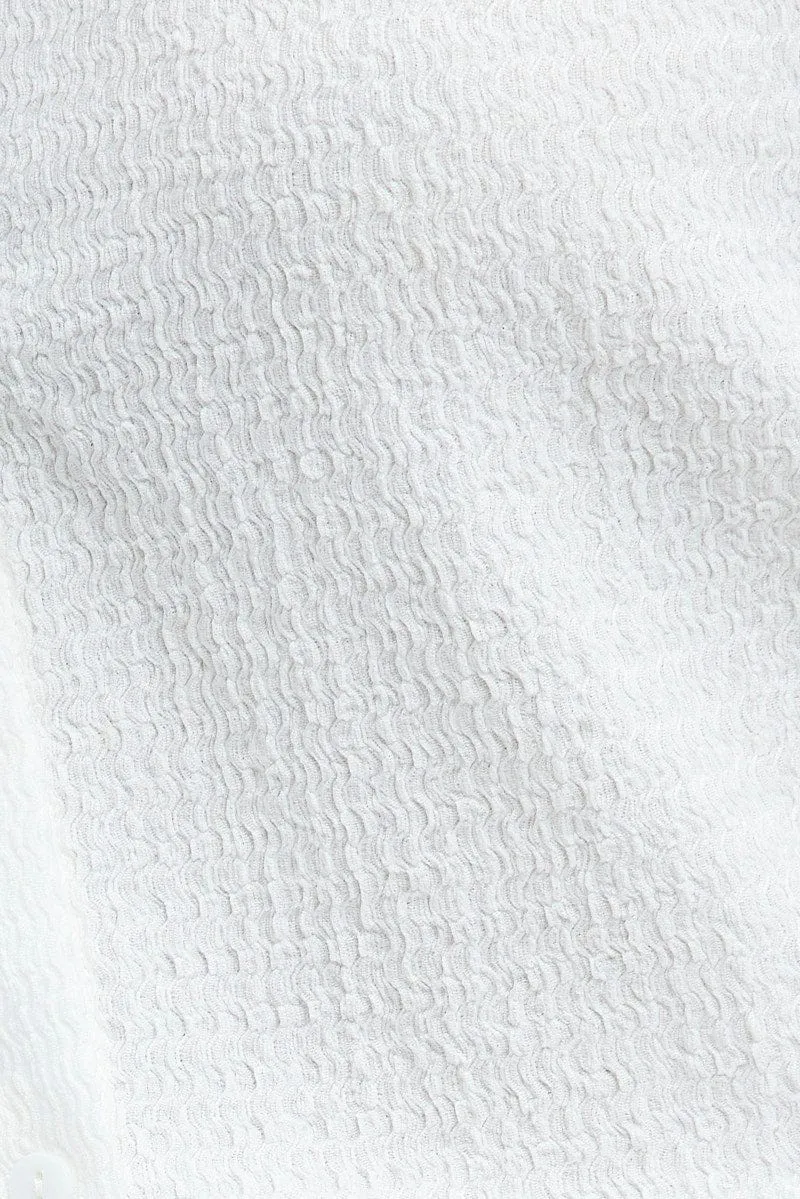 White Shirt Long Sleeve Collared Neck Textured