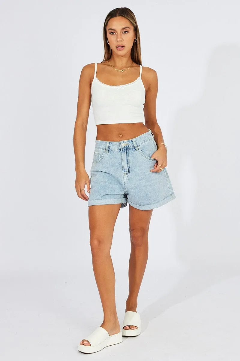 White Singlet Top Lace Trim Cropped