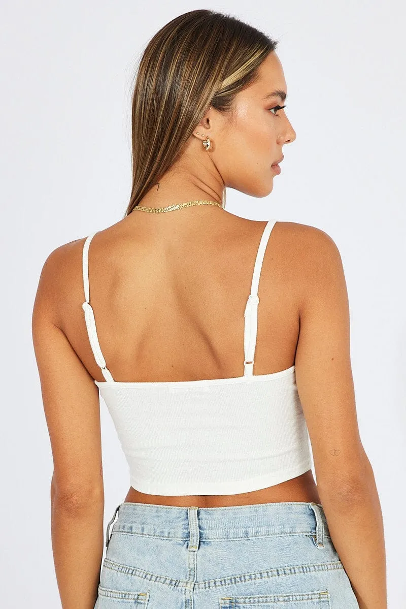 White Singlet Top Lace Trim Cropped