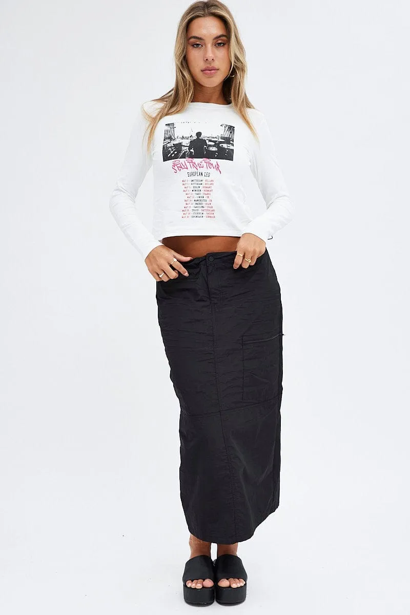 White Top Long Sleeve Crew Neck Semi-Crop Tour Graphic